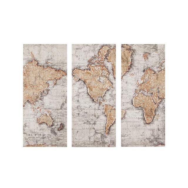 Madison Park Map of the World Printed Canvas, Set of 3