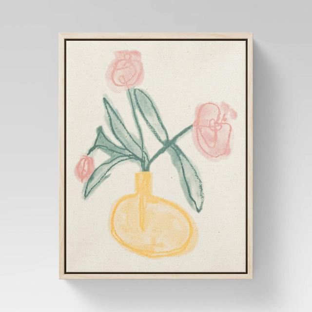8" x 10" Pink Flowers Framed Linen Canvas - Opalhouse™