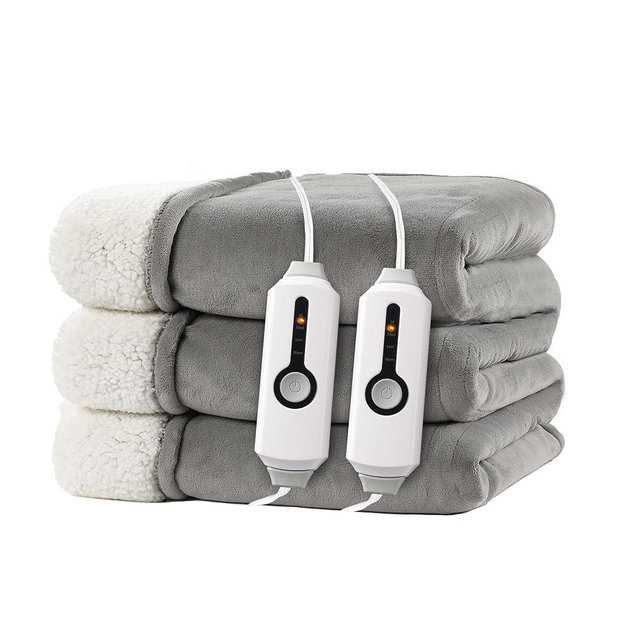Electric Heated Blanket 90"x100" King Size for Safe All Night, Dual-Sided Microplush Sherpa for Bedroom Couch Use, 4 Heat Settings & 10 Hours Auto Off, Dual Controller, Machine Washable - Light Gray
