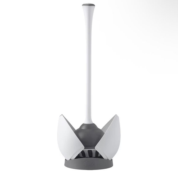 Clorox Toilet Plunger with Hideaway Holder Caddy Heavy-Duty Compact Design with Non-Skid Rubber Base for Bathroom Convenient Storage Toilet Unclogger, 6.5x19.5-Inch, White