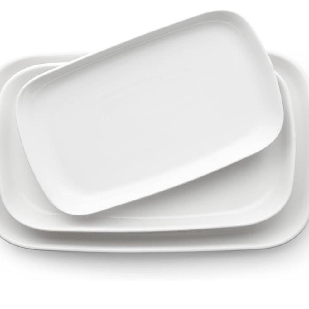 DOWAN Serving Platters and Trays for Wedding Decor, 16"/14"/12" Serving Dishes for Entertaining, White Porcelain Plates Set of 3