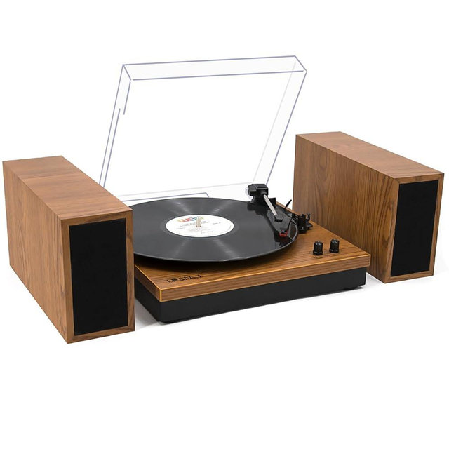 LP&No.1 Vinyl Record Players, Hi-Fi System Wireless Turntable Players with Stereo Bookshelf Speakers, Built-in Phono Preamp, Belt Drive 3-Speed,Yellow Wood