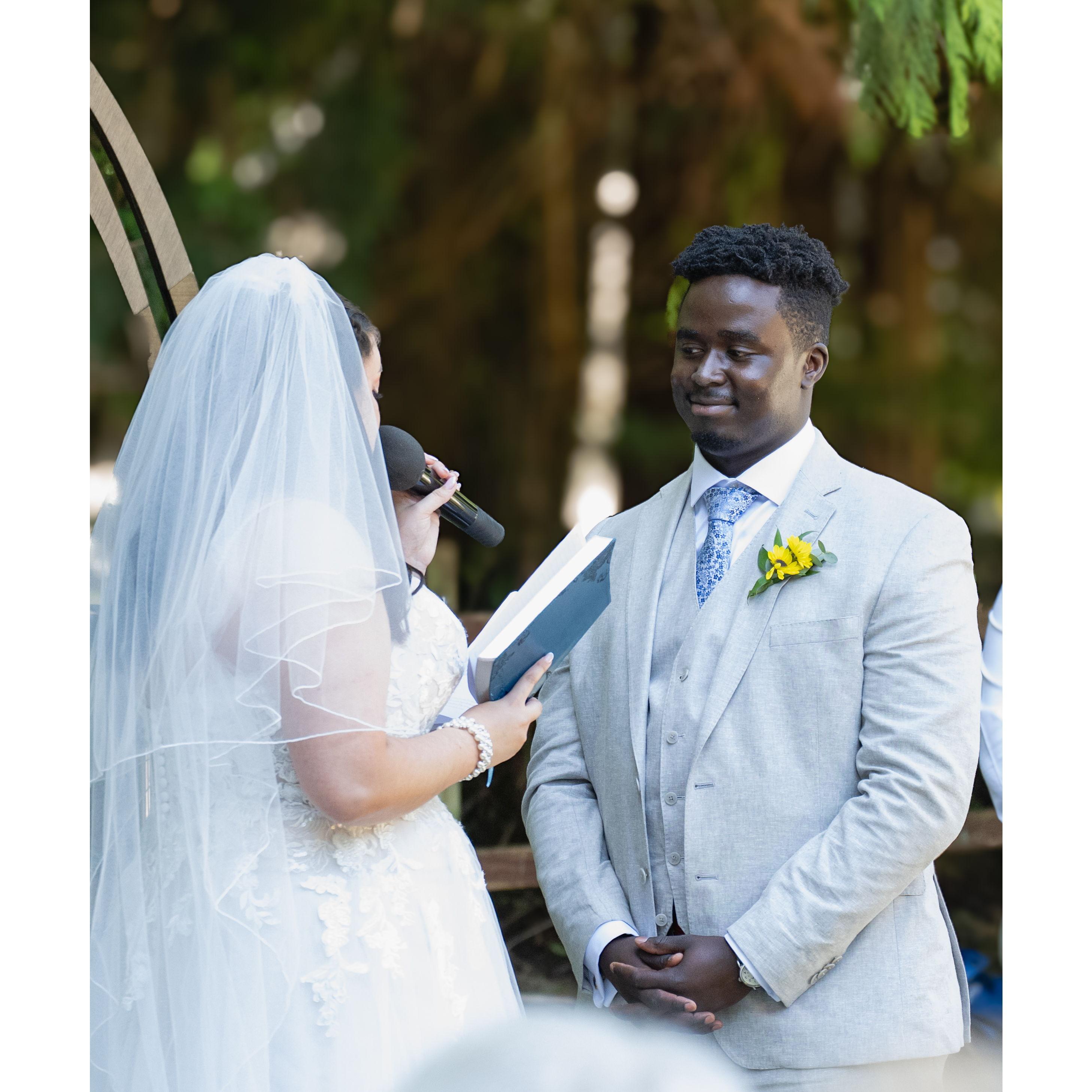 Hannah surprised Derick and his family by doing her vows in Swahili!