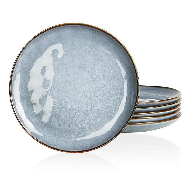 famiware Dinner Plates Set of 6, 10.25 inch Pasta Plate, Ocean Round Stoneware Dessert Plates Dish Set for Kitchen, Reactive Glaze, Microwave Dishwasher Safe, Scratch Resistant, Blue