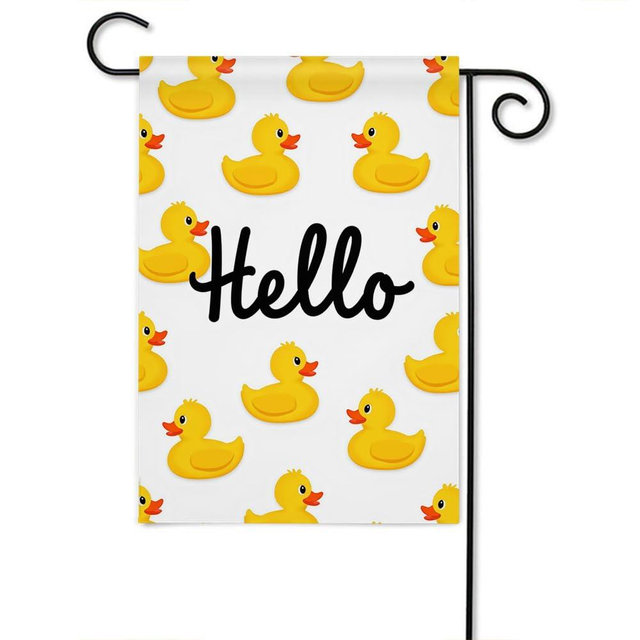 Moslion Hello Duck Garden Flags Double Sided Duck Toy For Baby Shower Kids Cute Animal Yard Flag 12.5x18 Inch Burlap Banners Home Decorative Outdoor Villa
