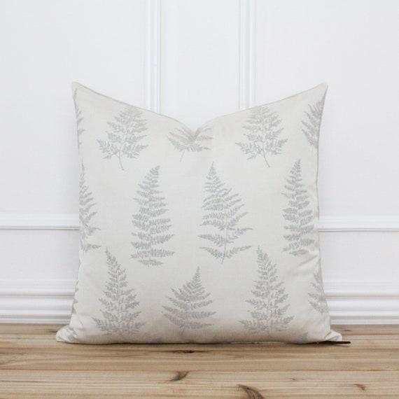 Neutral Fern Pillow Cover • Ivory and Gray Decorative Throw Pillow • Grey and White Cushion Cover • Designer Pillow Covers | Penelope