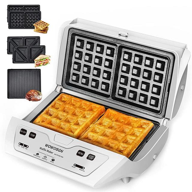 Waffle Maker -2021 Newest WOWDSGN Waffle Irons 3-in-1 Sandwich Maker,1000W Panini Press Grill with 3 Removable Non-stick Large Plates,3-Level Temperature Automatic Control,Easy to Clean,Touch Button