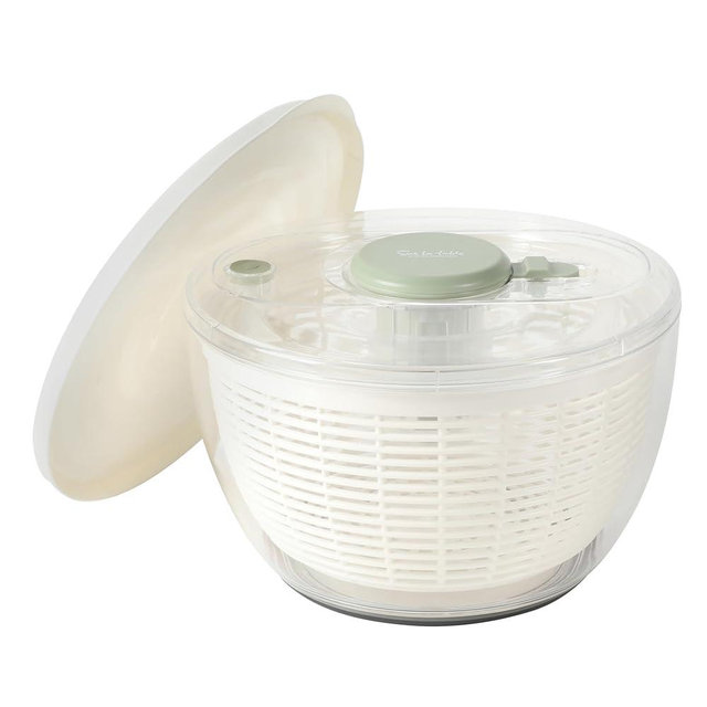 Sur La Table Kitchen Essential 6.3 Qt Salad Spinner, Fruit Wahser, Fruit Washing Bowl with Strainer, Vegertable Cleaner, Salad Cleaner, Lettuce Washer - Juniper Green