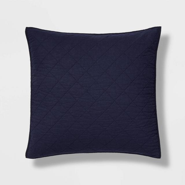 Euro Diamond Stitch Cotton Linen Quilt Sham Navy - Threshold™