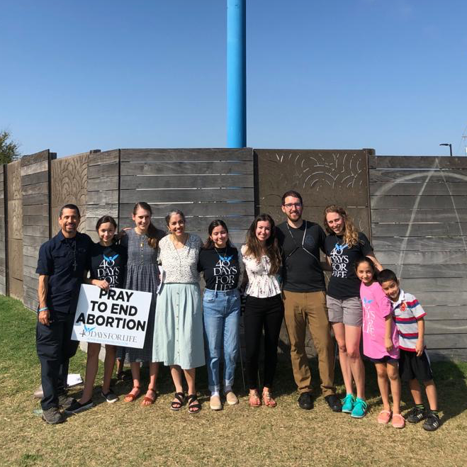 Katie and Luke at a 40 Days for Life event with the Macias family and Mrs. Collin