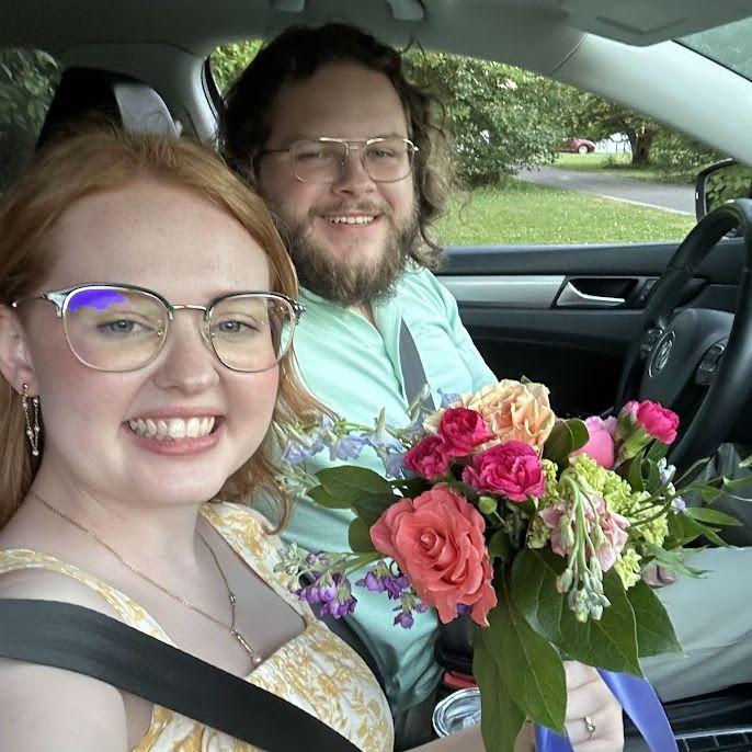 June 2024: I caught the bouquet at his cousin's wedding!