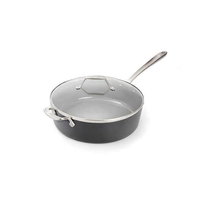 All-Clad HA1® Ceramic Nonstick, Saute Pan with Lid 6 Quart - Oven Safe up to 450° & Compatible with All Stovetops (Gas, Electric & Induction) Light Grey