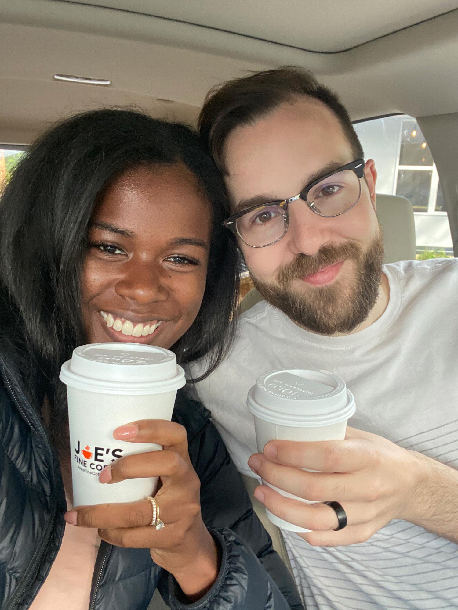 First cup of coffee as a married couple from a cute little coffee shop near Mount Baker!