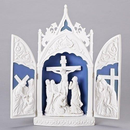 Roman 14" H Triptych Crucifixion Della Robbia