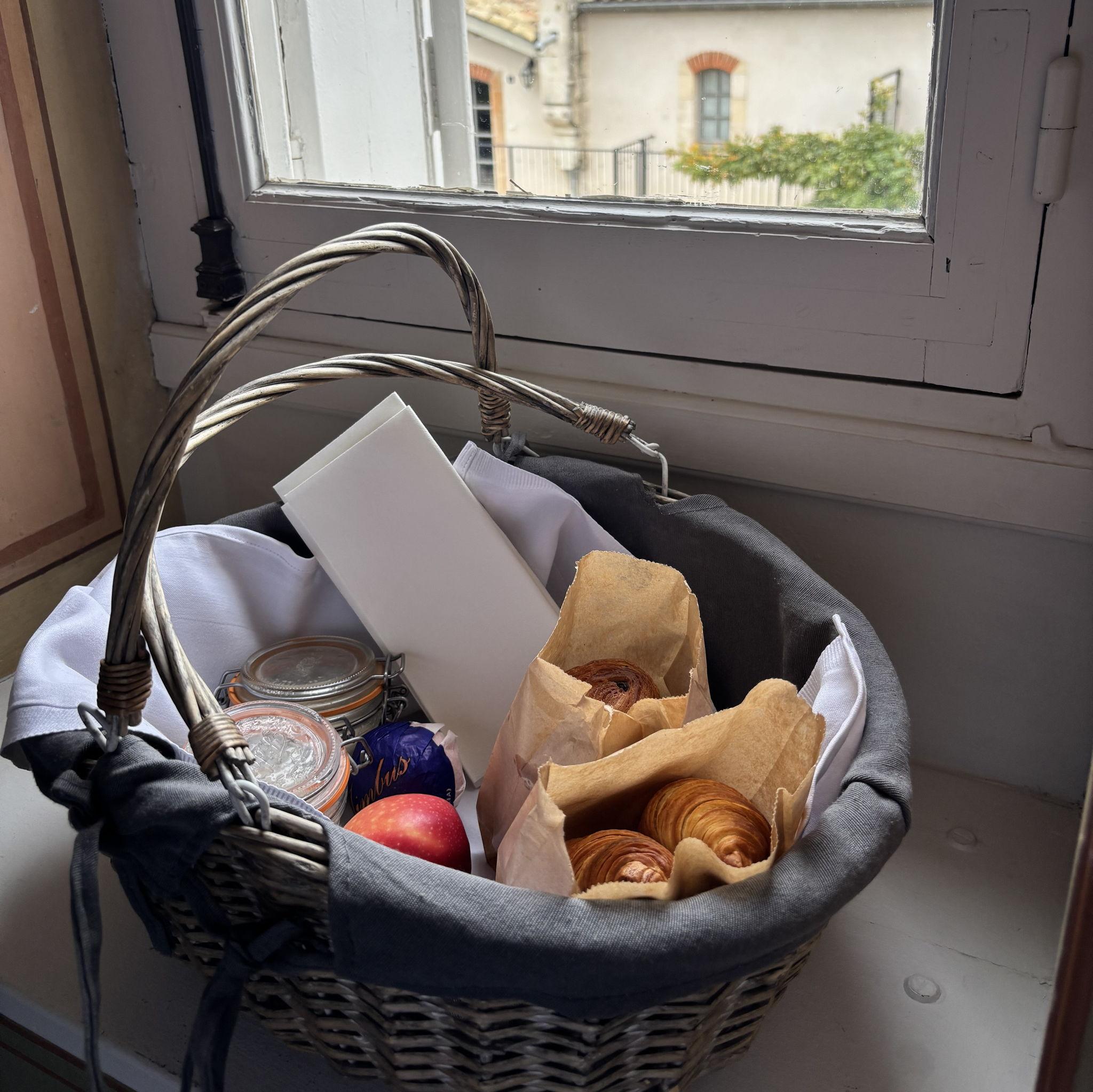 homemade patry basket with fresh yogurt from onsite!