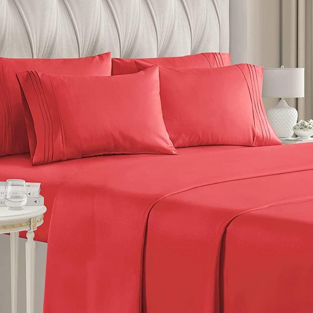 Queen Size Sheet Set - 6 Piece Set - Hotel Luxury Bed Sheets - Extra Soft - Deep Pockets - Easy Fit - Breathable & Cooling Sheets - Wrinkle Free - Comfy - Red Sheets - Queens Sheets - 6 PC