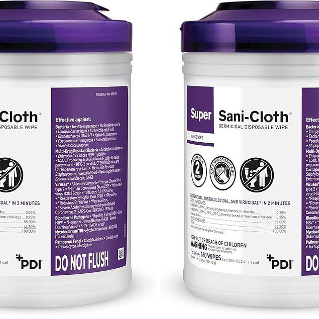 Professional Disposables Surface Disinfectant Super Sani-Cloth Wipes, 160Count (Pack of 2)