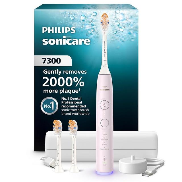 Philips Sonicare 7300 Series Electric Toothbrush - Next-Generation Sonicare Technology, Pressure Sensor, 12 Brushing Settings, SmarTimer, 21-Day Runtime, Travel Case, Light Pink, HX7422/04