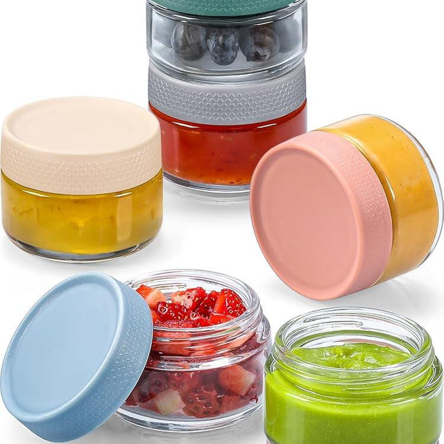 NETANY 2oz Glass Salad Dressing Containers, 6-Pack Small Sauce Containers with Lids and Mini Condiment Cups Containers,To Go Glass Jars for Meal Prep Lunch box