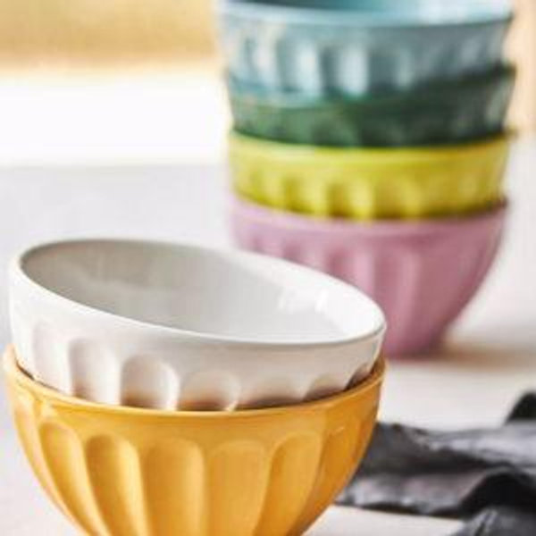 Amelie Latte Portuguese Stoneware Cereal Bowls, Assorted Set of 6