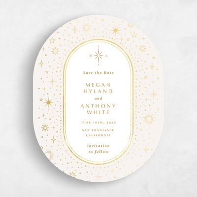 Beige Oval Wedding Save the Date - Heron Portrait Foil
