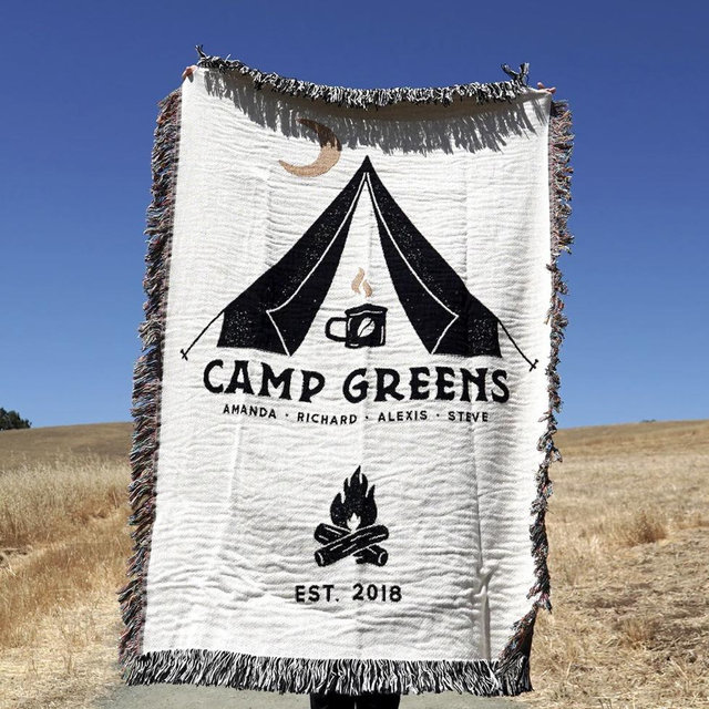 Personalized Family Camping Name Woven Blanket