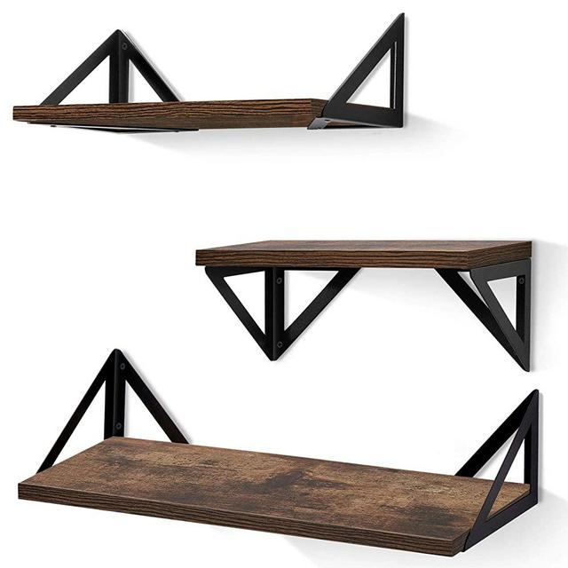 BAYKA Floating Shelves Wall Mounted, Rustic Wood Wall Shelves Set of 3 for Bedroom, Bathroom, Living Room, Kitchen (Rustic Brown)