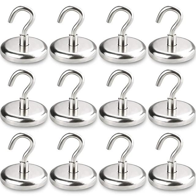 BAVITE Heavy Duty Magnetic Hooks,100 LB（12pack） mikede Strong Neodymium Magnet Hook for Home, Kitchen, Workplace, Office and Garage, NE32-12