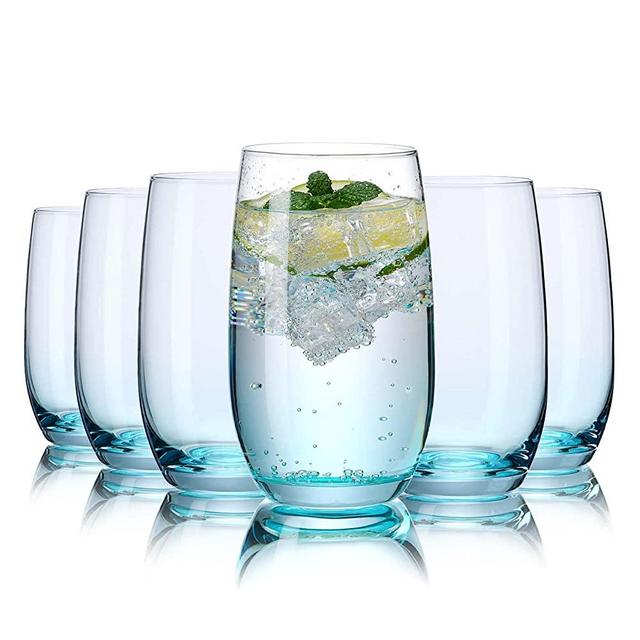 CUKBLESS Highball Glasses Set of 6, Blue Drinking Glasses, Crystal Glass Cups for Water, Juice, Beverage, Mojito, 13Oz