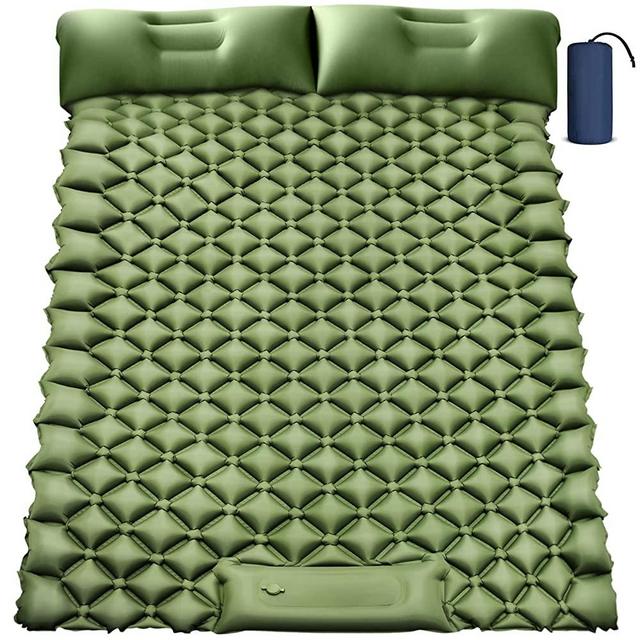 Double Camping Sleeping Pad, Inflatable Camping Pad Foot Press Ultralight 2 Person Camping Mat with Pillow for Camping Hiking Traveling Backpacking Tent