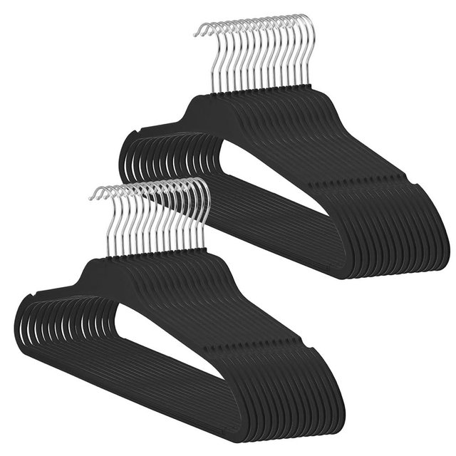 Non-Slip Rubber Coated Hangers, 30 Pack Plastic Clothes Hangers with 360° Swivel Hook 17.7 Inches Slim Space Saving Hangers for Adult Clothes Shirts Dresses Pants, Black