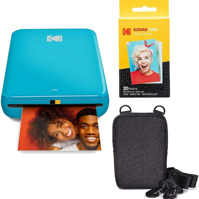 KODAK Step Instant Color Photo Printer with Bluetooth/NFC, Zink Technology & KODAK App for iOS & Android (Blue) Go Bundle, 2x3