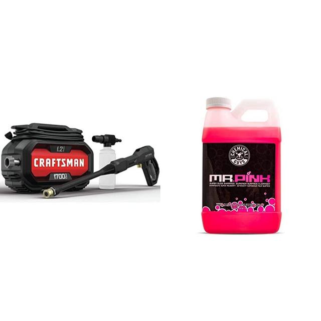 CRAFTSMAN Pressure Washer, 1700 PSI, Compact (CMEPW1700) & Chemical Guys CWS_402_64 Mr. Pink Foaming Car Wash Soap (Works with Foam Cannons, Foam Guns or Bucket Washes), 64 oz., Candy Scent