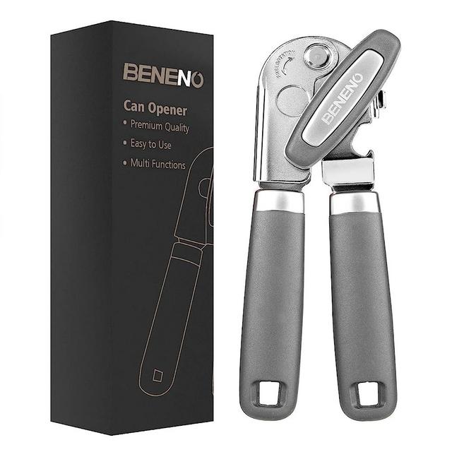 Can Opener Manual, Can Opener with Magnet, Hand Can Opener with Sharp Blade Smooth Edge, Handheld Can Openers with Big Effort-Saving Knob, Can Opener with Multifunctional Bottles Opener, Gray