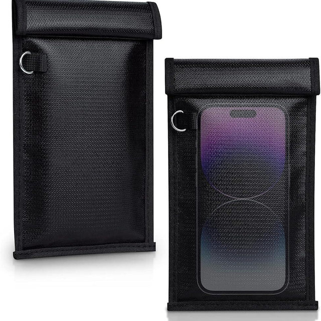 Simket Faraday Bags for Phones and Car Key 2 Pack, Signal Blocking Pouch, Cell Phone Signal Jammer, Car Key/WiFi/RFID/GPS Signal Blocker Black (m)