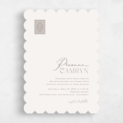 Greige, Beige Wedding Invitation - Poplar Stamp