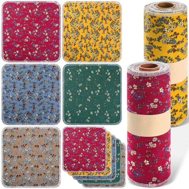 Redbaker 50 Pcs Reusable Paper Towels Paperless Reusable Cotton Cloths Toilet Absorbent Washable Paper Towels with Roll Kitchen Dishcloth for Kitchen Paperless Dishcloths(Daisy)