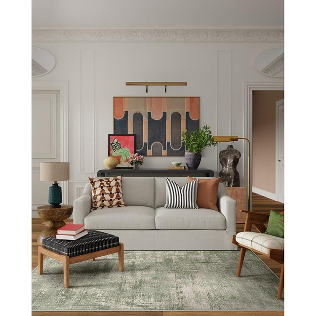 Ruggable Washable 5x7 Area Rug, Impasto Sage Green, Premium Modern Rugs for Living Room, Bedroom, Kitchen, Office, Classroom with Gripper Non Slip Pad