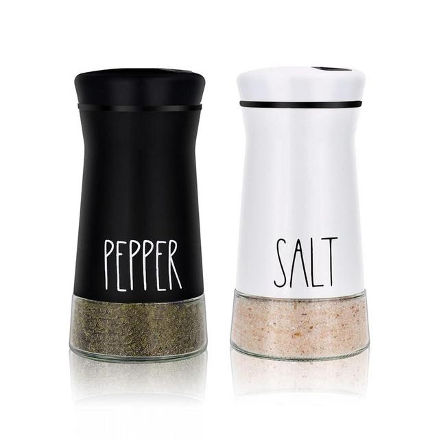 Farmhouse Salt and Pepper Shakers with Adjustable Pour Holes, Refillable Salt Shaker by Aelga, Ideal for Black Pepper, Sea Salts and Kosher
