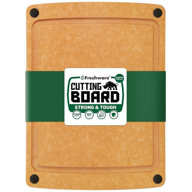 Freshware Wood Cutting Board for Kitchen, Juice Groove, Non-Slip Silicone Feet, Dishwasher Safe, 2X Large, 20" x 14", Natural