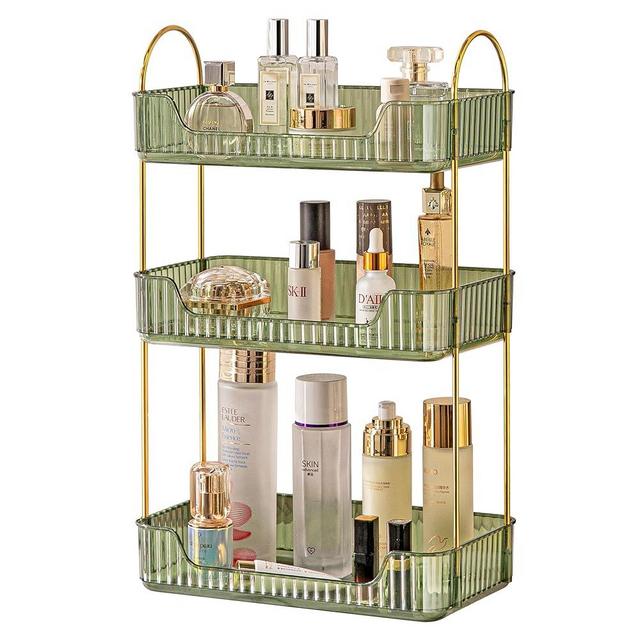akinbas 3 Tier Bathroom Organizer Countertop Makeup Perfume Tray Skincare Organizer for Bathroom Dresser Vanity (Green)