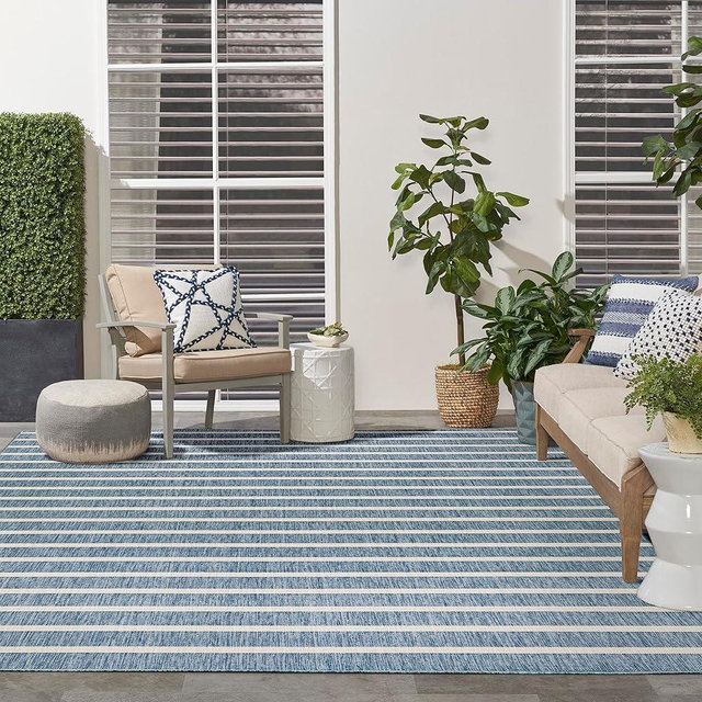 Nourison Positano Indoor/Outdoor Navy Ivory 9' x 12' Area Rug, Easy Cleaning, Non Shedding, Bed Room, Living Room, Dining Room, Backyard, Deck, Patio (9x12)