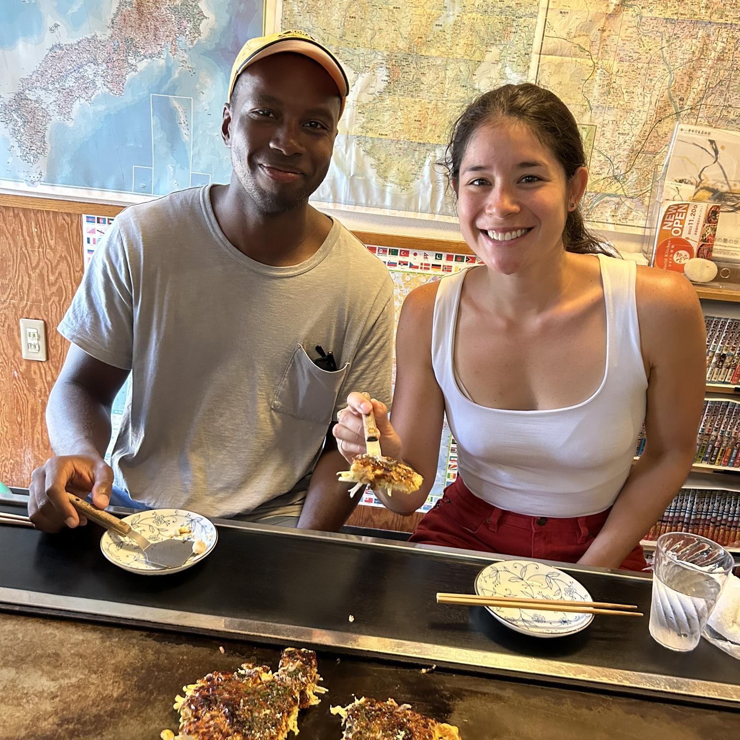 Trying okonomiyaki, Japan 2024