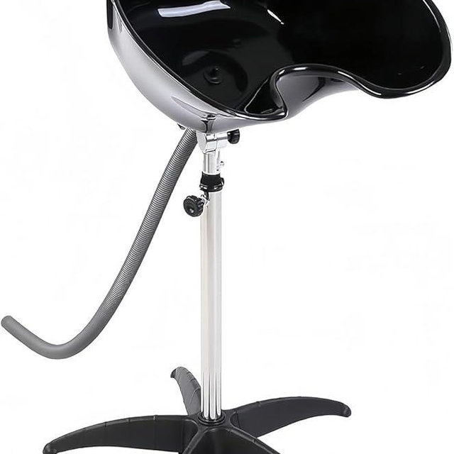 Height Adjustable Portable Shampoo Sink with 270° Rotation, Deep Hair Washing Basin & Drain Hose for Home/Salon - Black