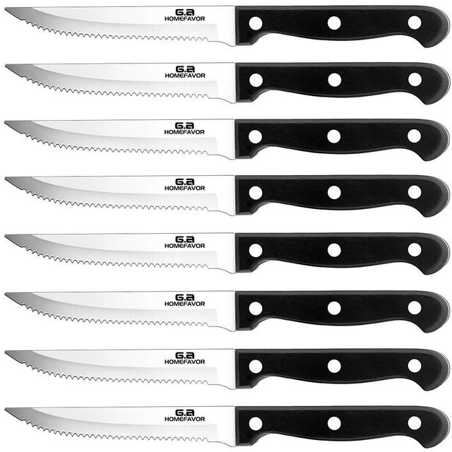 G.a HOMEFAVOR Steak Knife Set Stainless Steel, 8 Pieces Full Tang Sharp Serrated Knives Cutlery Set, Black