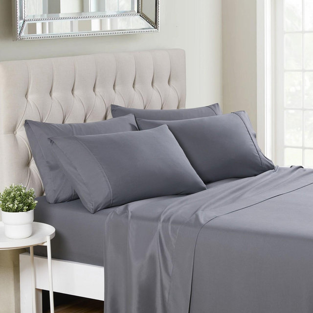 6 Piece Sheet Set, Deluxe Ultra Soft 1500 Series, Double Brushed Microfiber by Sweet Home Collection®- King, Gray