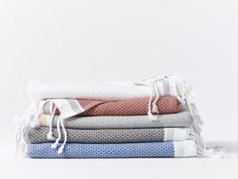 Mediterranean Turkish Beach Towel, Deep Pewter w/ Tangerine Stripe