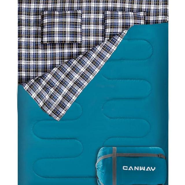 CANWAY Double Sleeping Bag,2 Person Sleeping Bag Lightweight Waterproof with 2 Pillows for Camping, Backpacking, or Hiking for Adults or Teens Queen Size XL & XXL