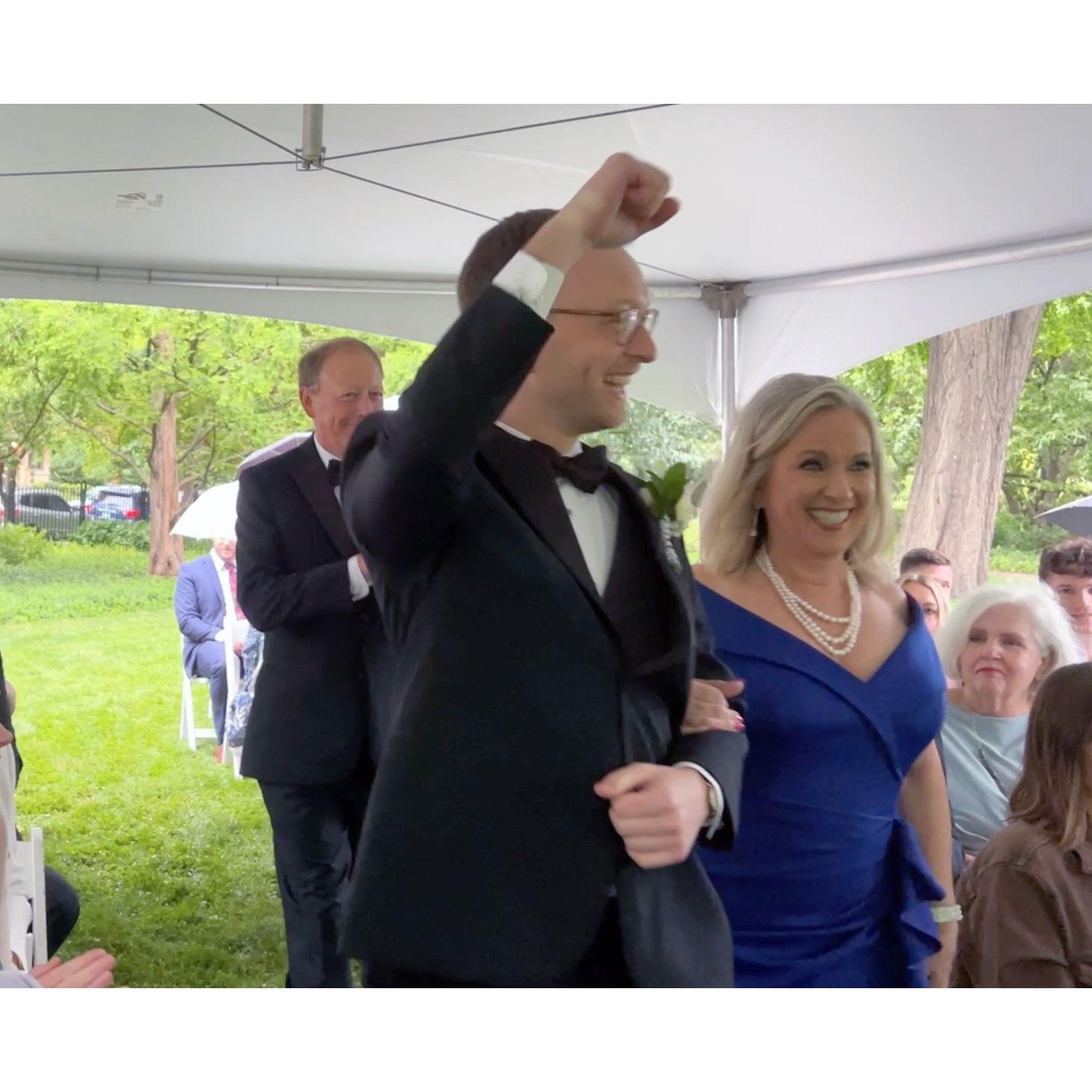 Walking Rob down the aisle.