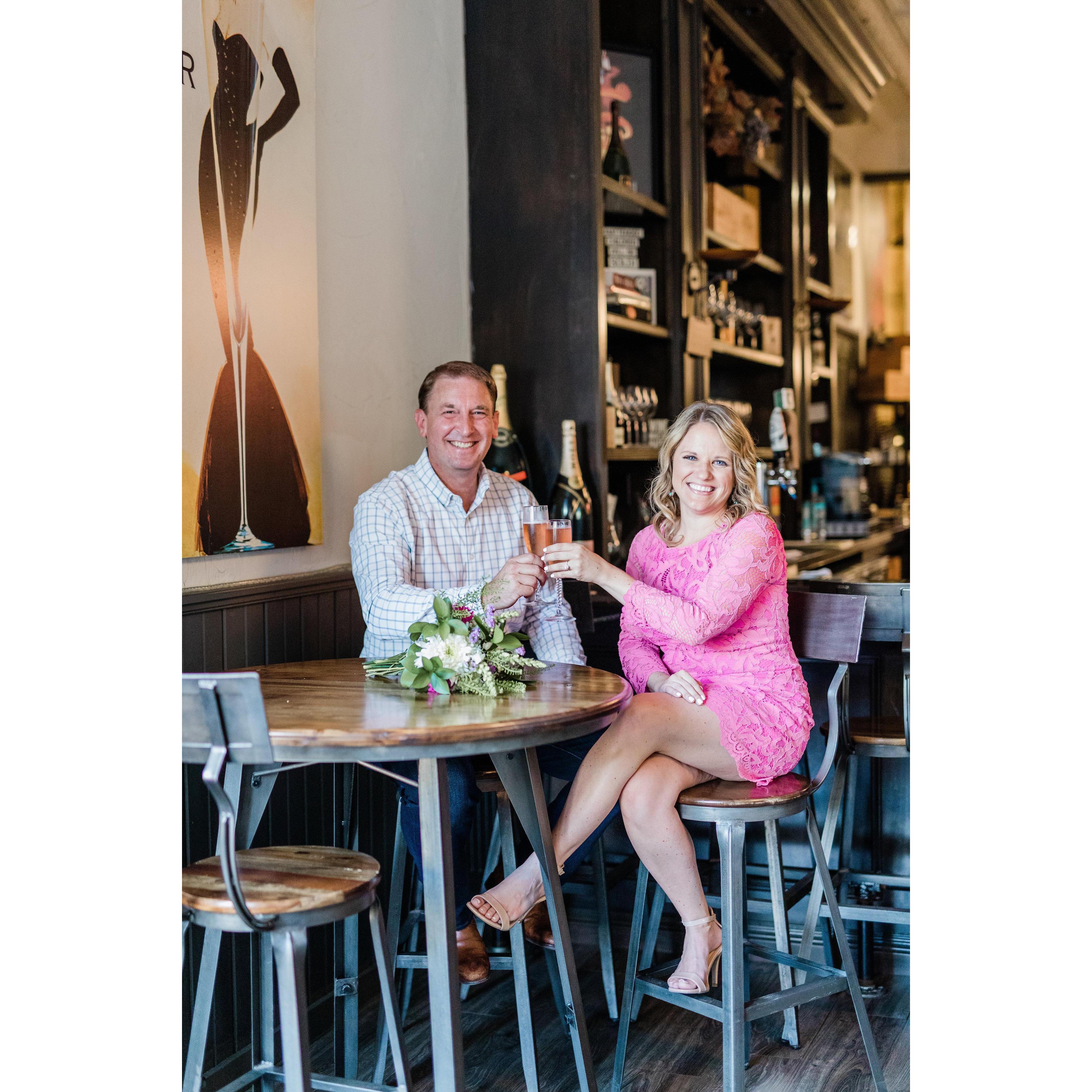 Engagement photos, we met at this table! The wine bar opened up just for us to take these photos.